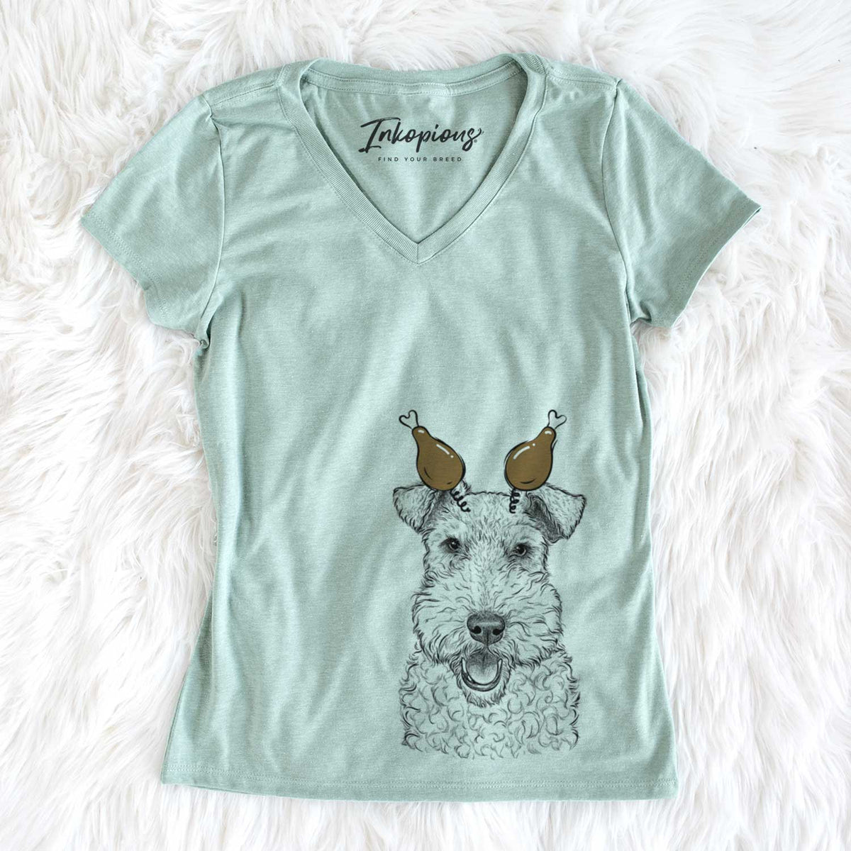 Thanksgiving Ted the Wire Fox Terrier - Women&#39;s V-neck Shirt