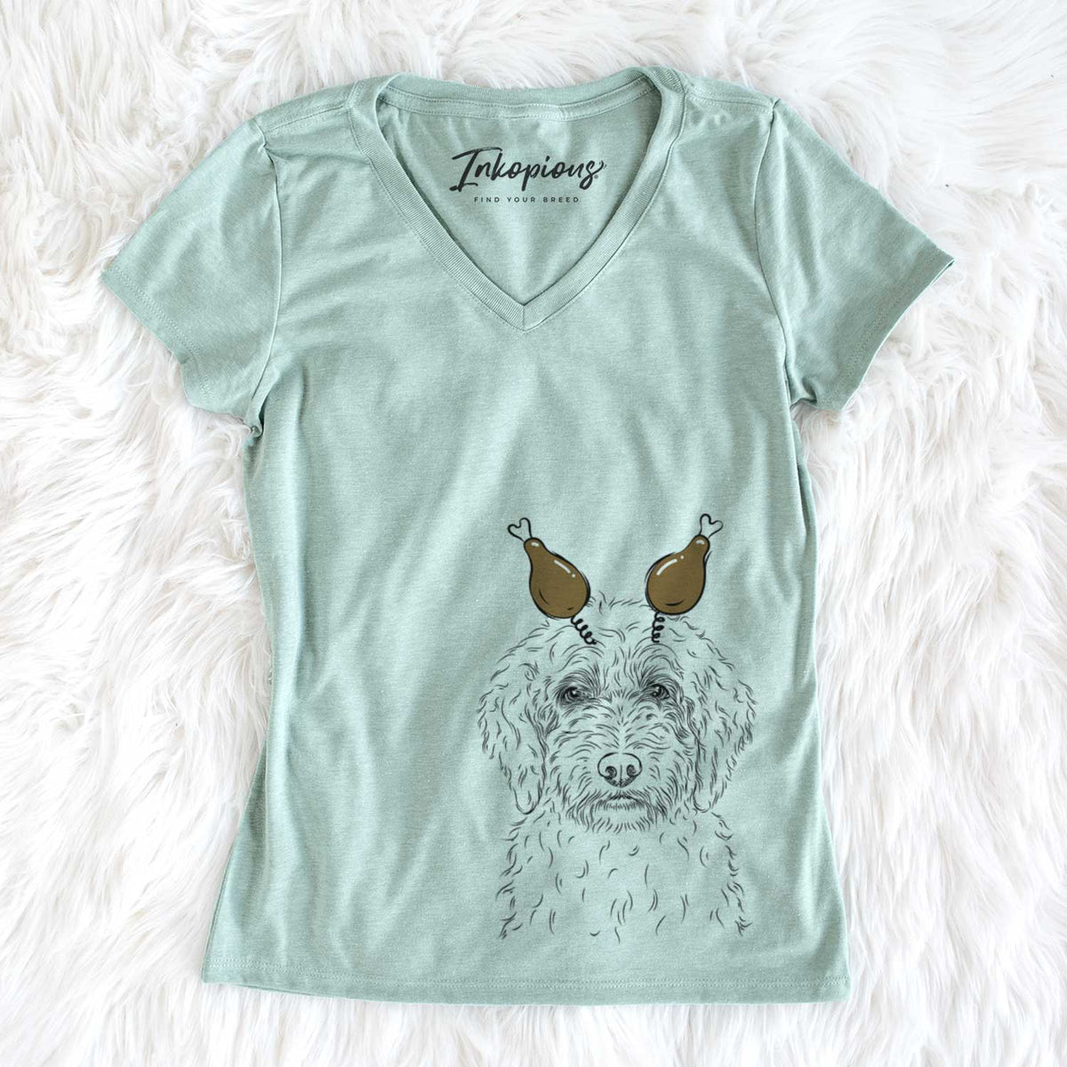 Thanksgiving Teddy the Labradoodle - Women&#39;s V-neck Shirt