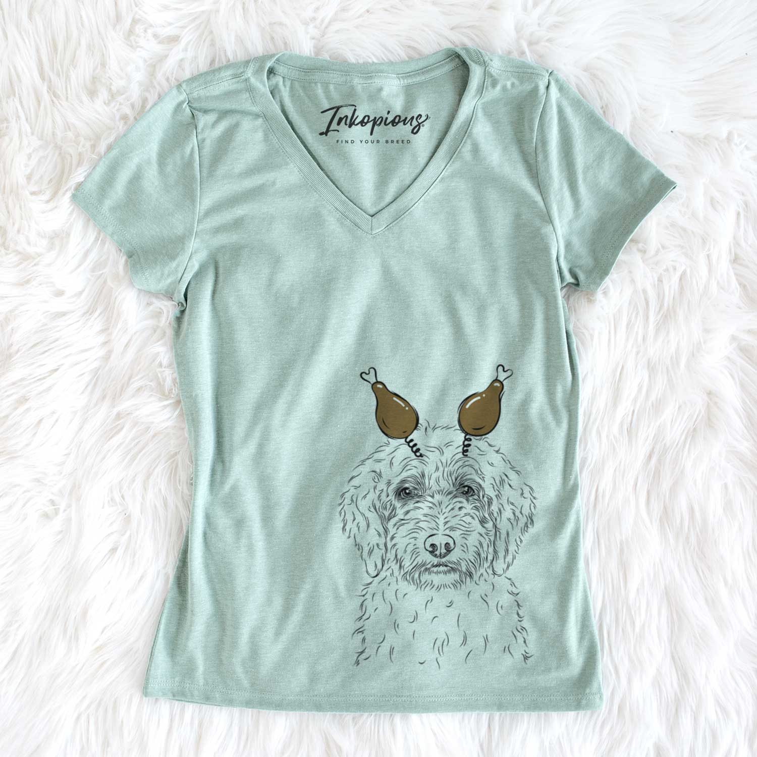 Thanksgiving Teddy the Labradoodle - Women's V-neck Shirt