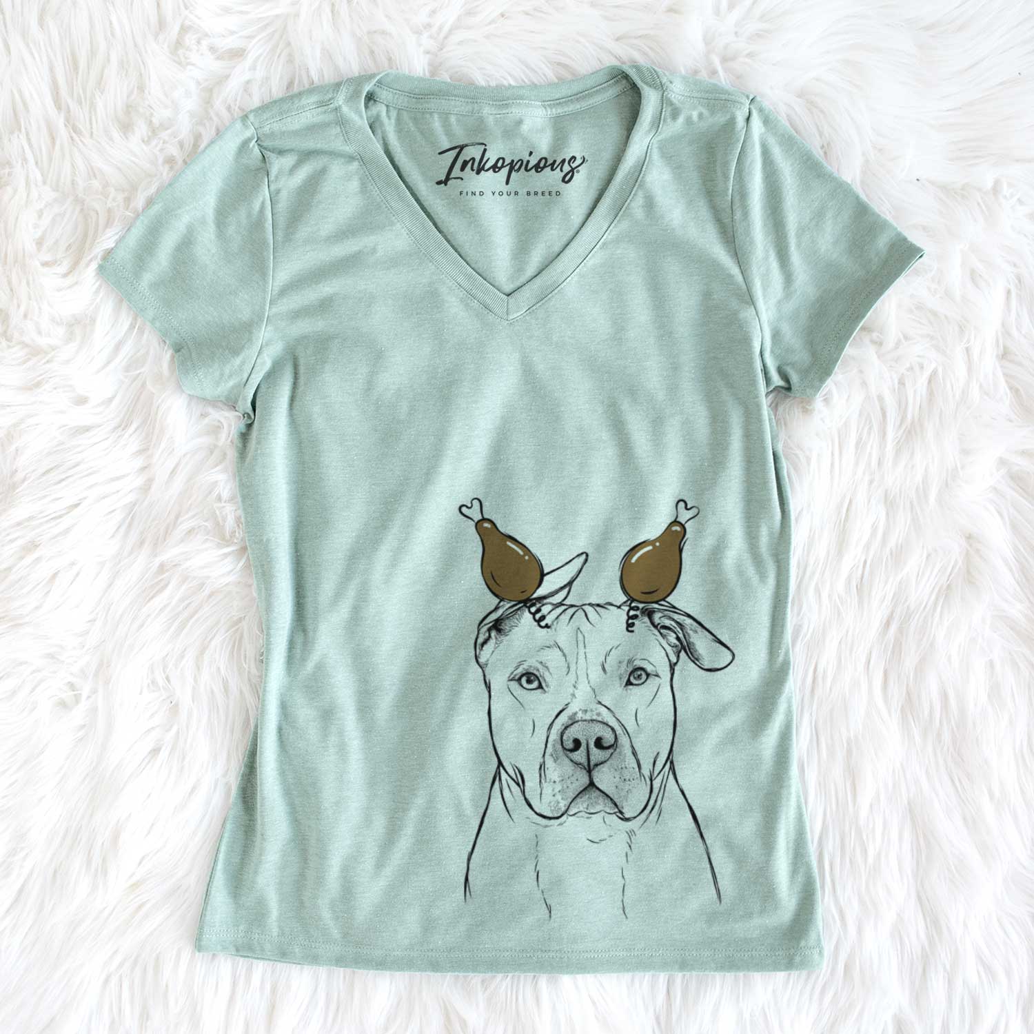 Thanksgiving Teddy Jam the Pitbull - Women's V-neck Shirt