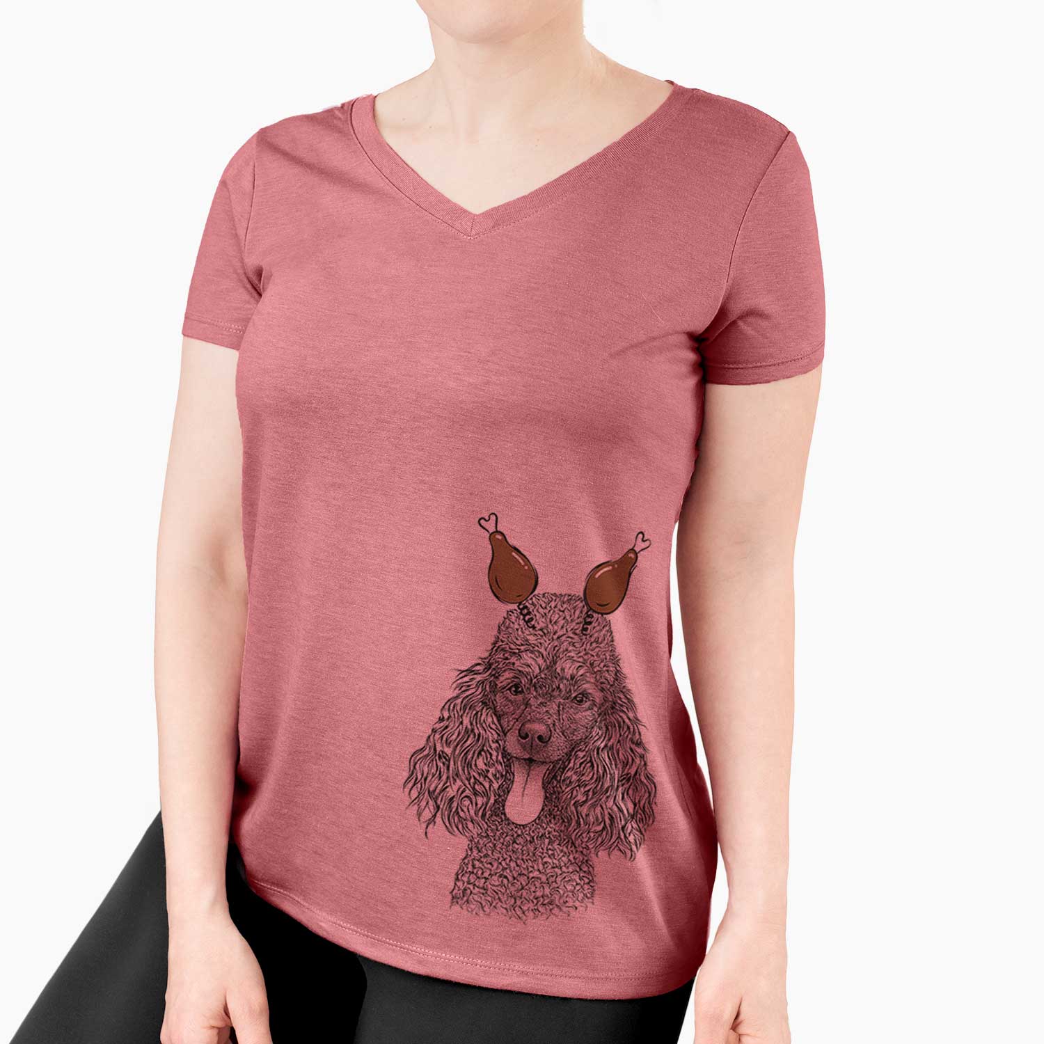 Thanksgiving Teddy the Mini Poodle - Women's V-neck Shirt