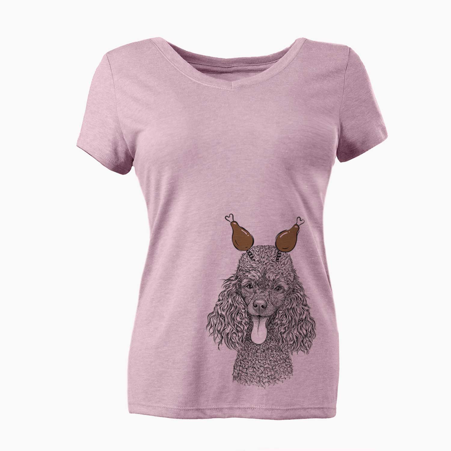 Thanksgiving Teddy the Mini Poodle - Women's V-neck Shirt