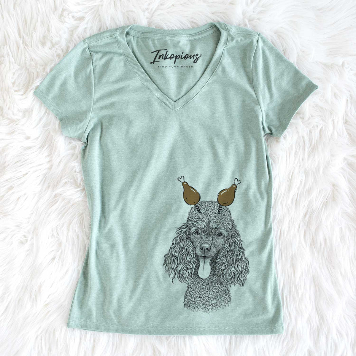 Thanksgiving Teddy the Mini Poodle - Women&#39;s V-neck Shirt