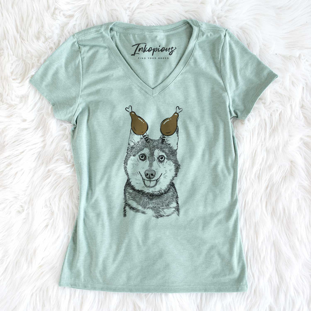 Thanksgiving Tellie the Alaskan Klee Kai - Women's V-neck Shirt