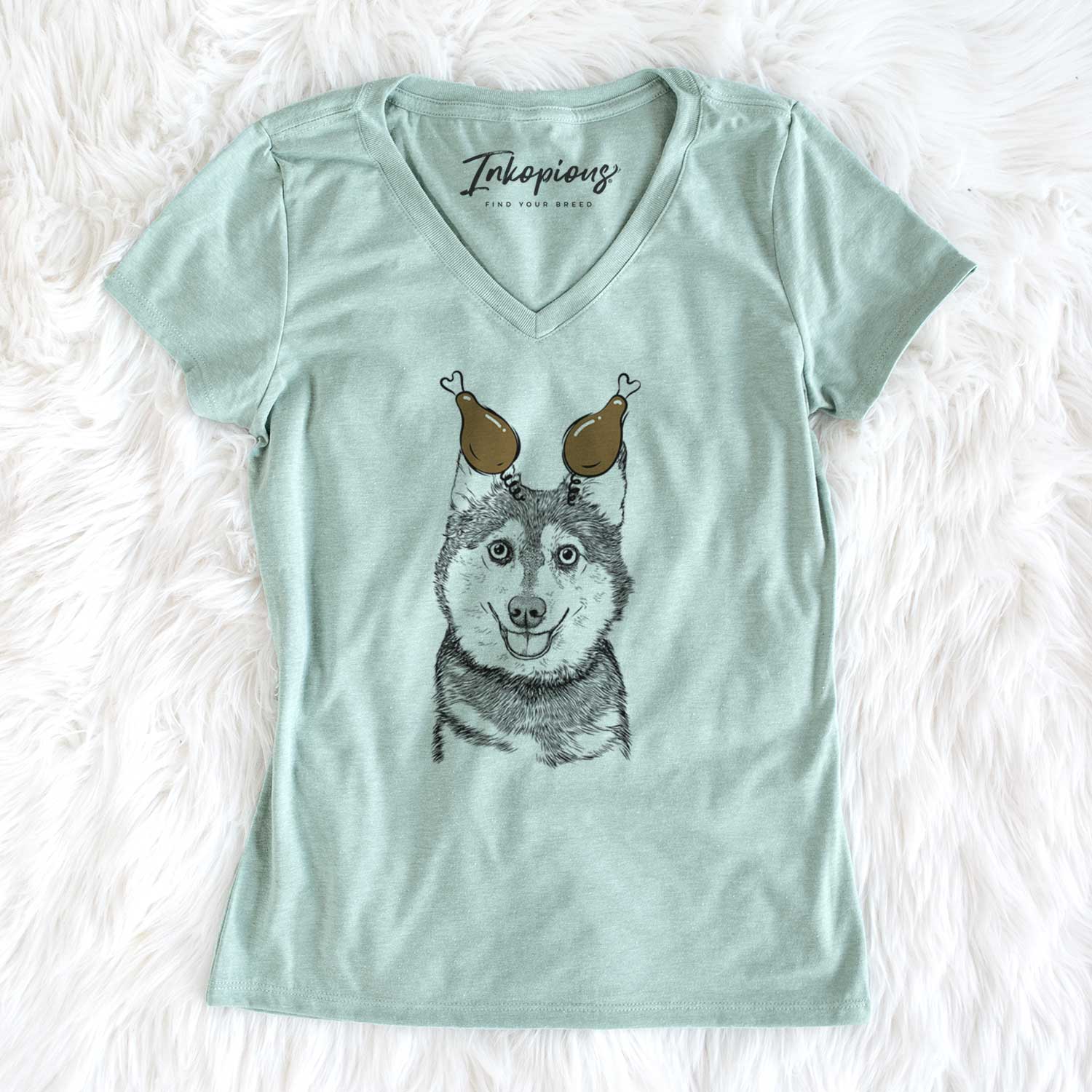 Thanksgiving Tellie the Alaskan Klee Kai - Women's V-neck Shirt