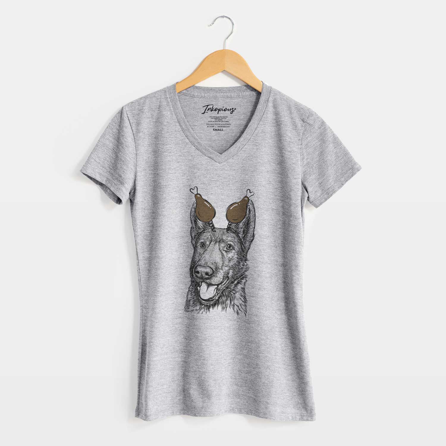 Thanksgiving Tena the German Shepherd - Women's V-neck Shirt