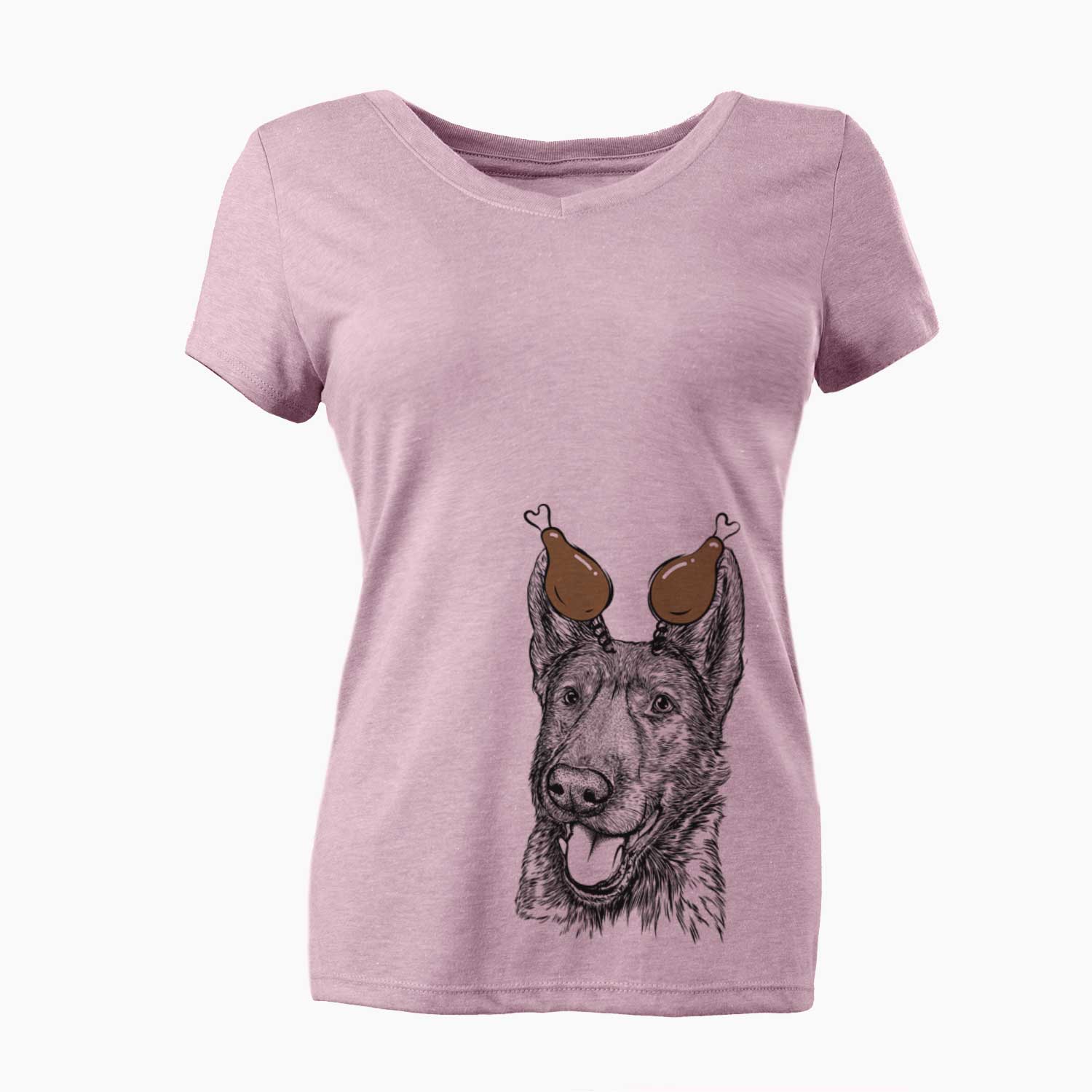 Thanksgiving Tena the German Shepherd - Women's V-neck Shirt