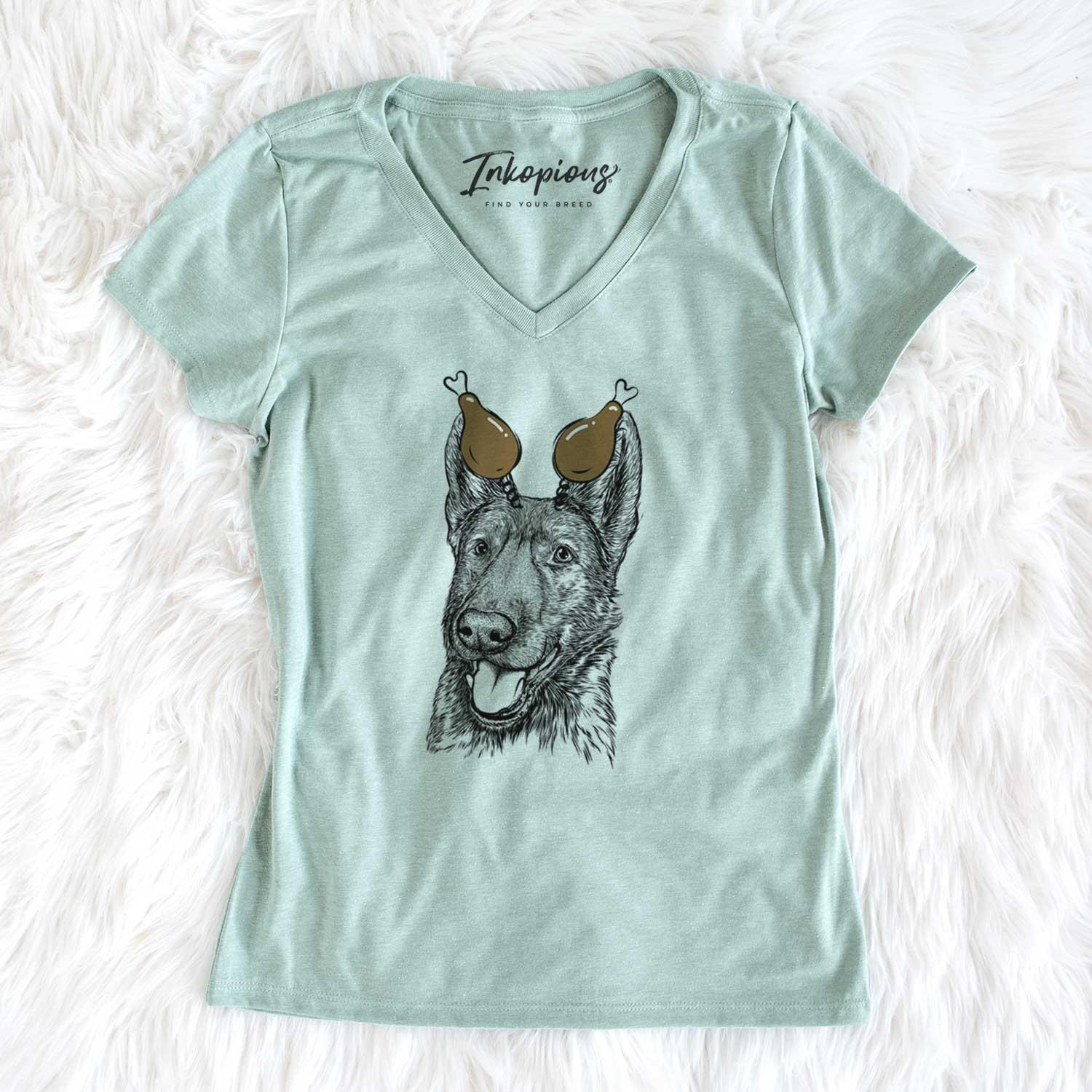 Thanksgiving Tena the German Shepherd - Women's V-neck Shirt