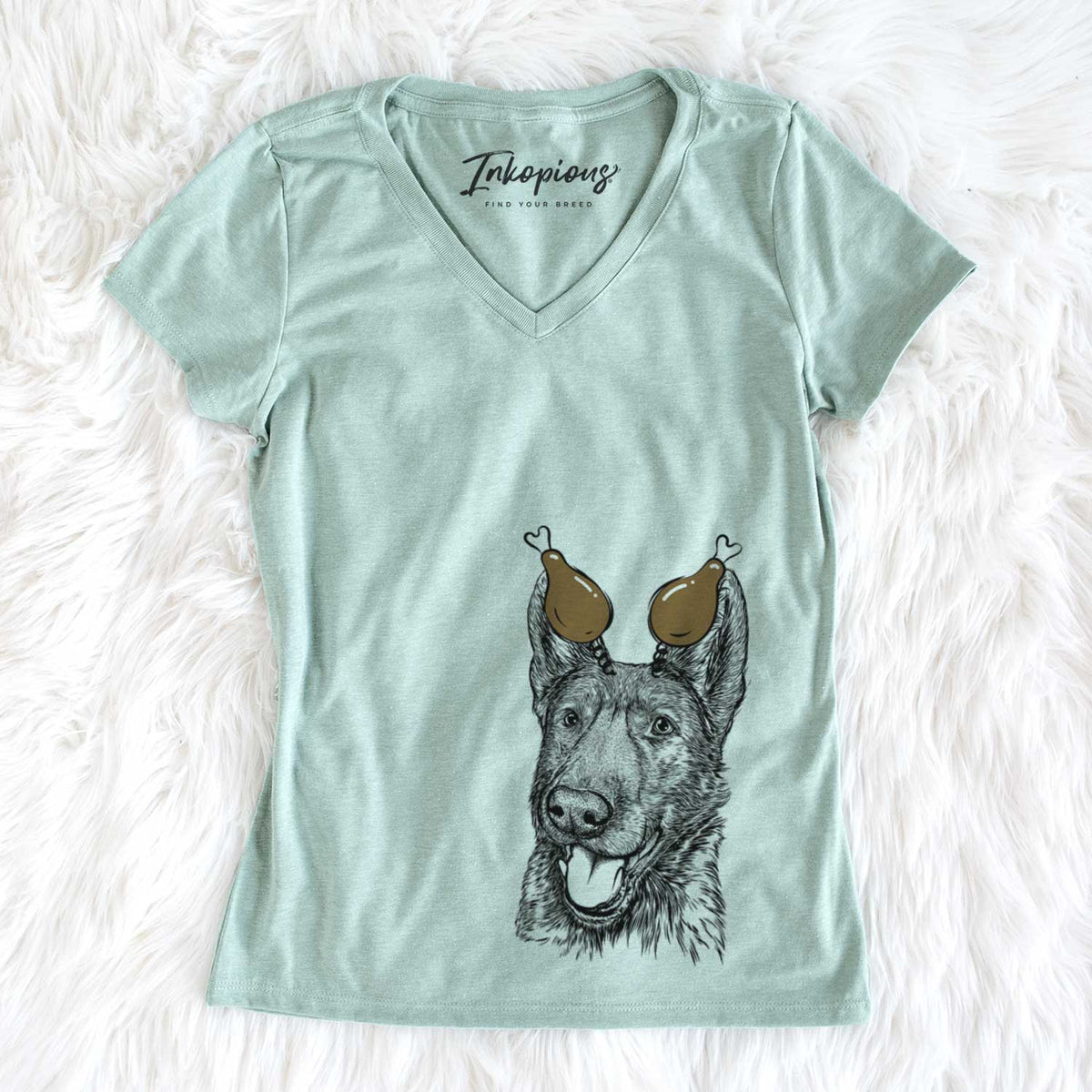 Thanksgiving Tena the German Shepherd - Women&#39;s V-neck Shirt