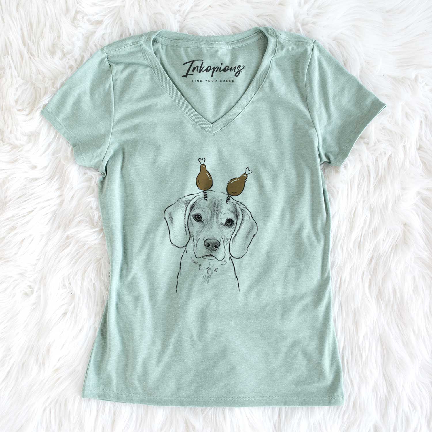 Thanksgiving Thea the Beagle - Women's V-neck Shirt