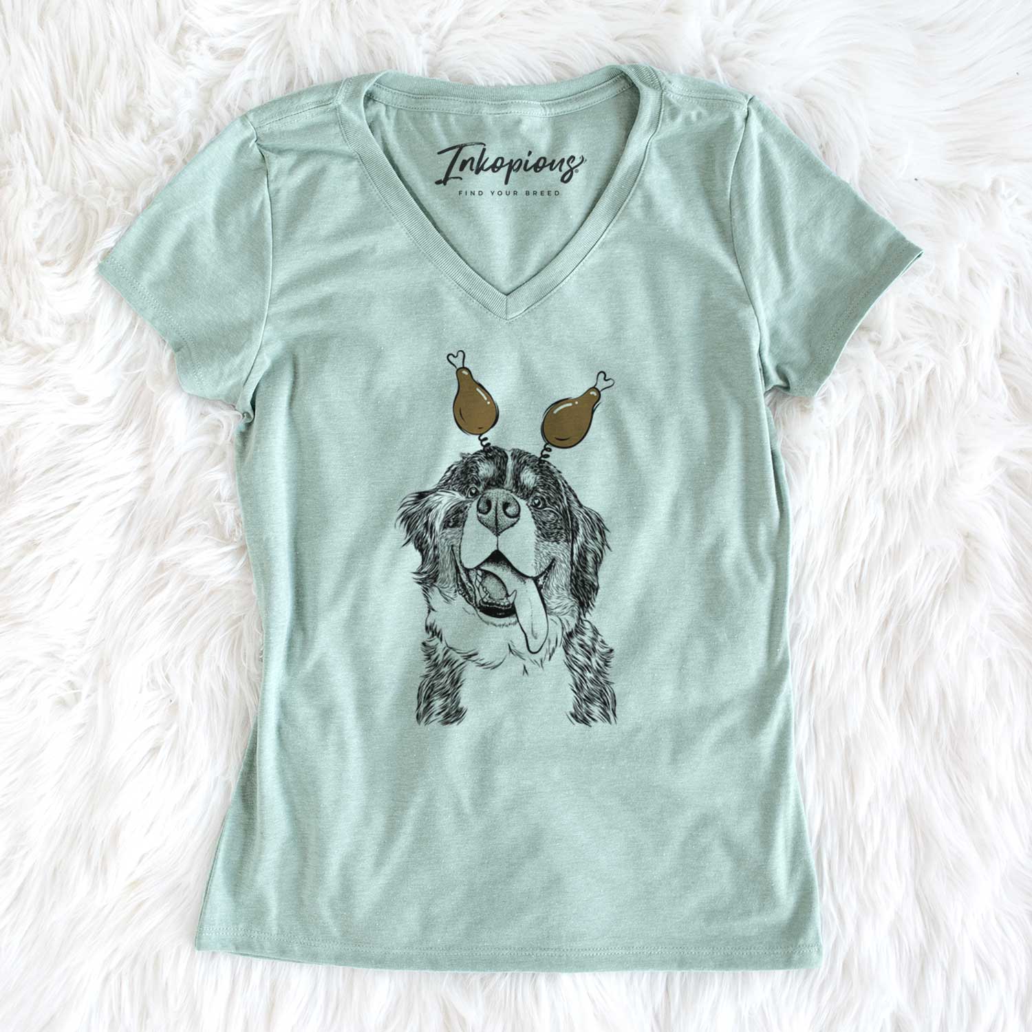 Thanksgiving Theo the Bernese Mountain Dog - Women's V-neck Shirt