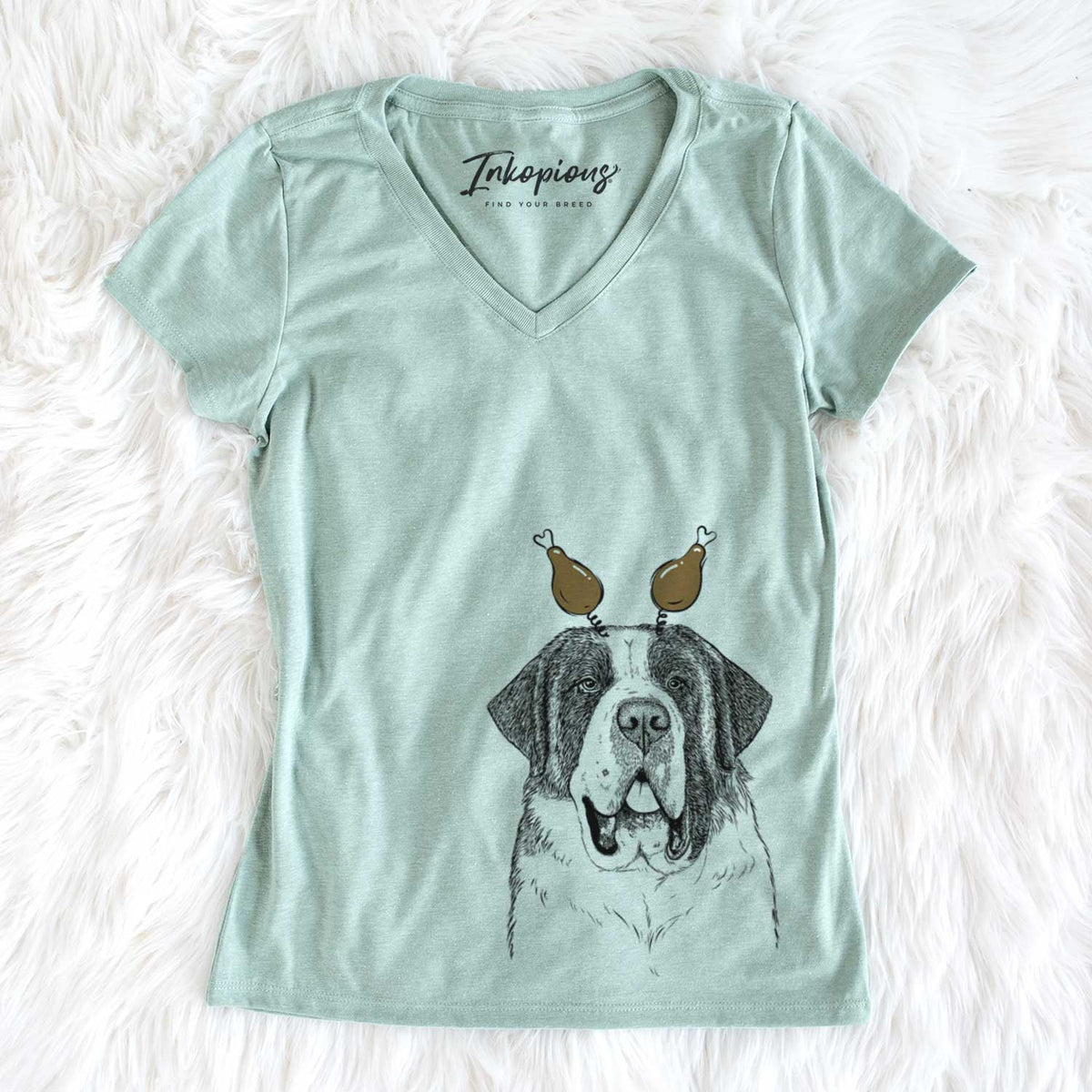 Thanksgiving Thor the Saint Bernard - Women&#39;s V-neck Shirt