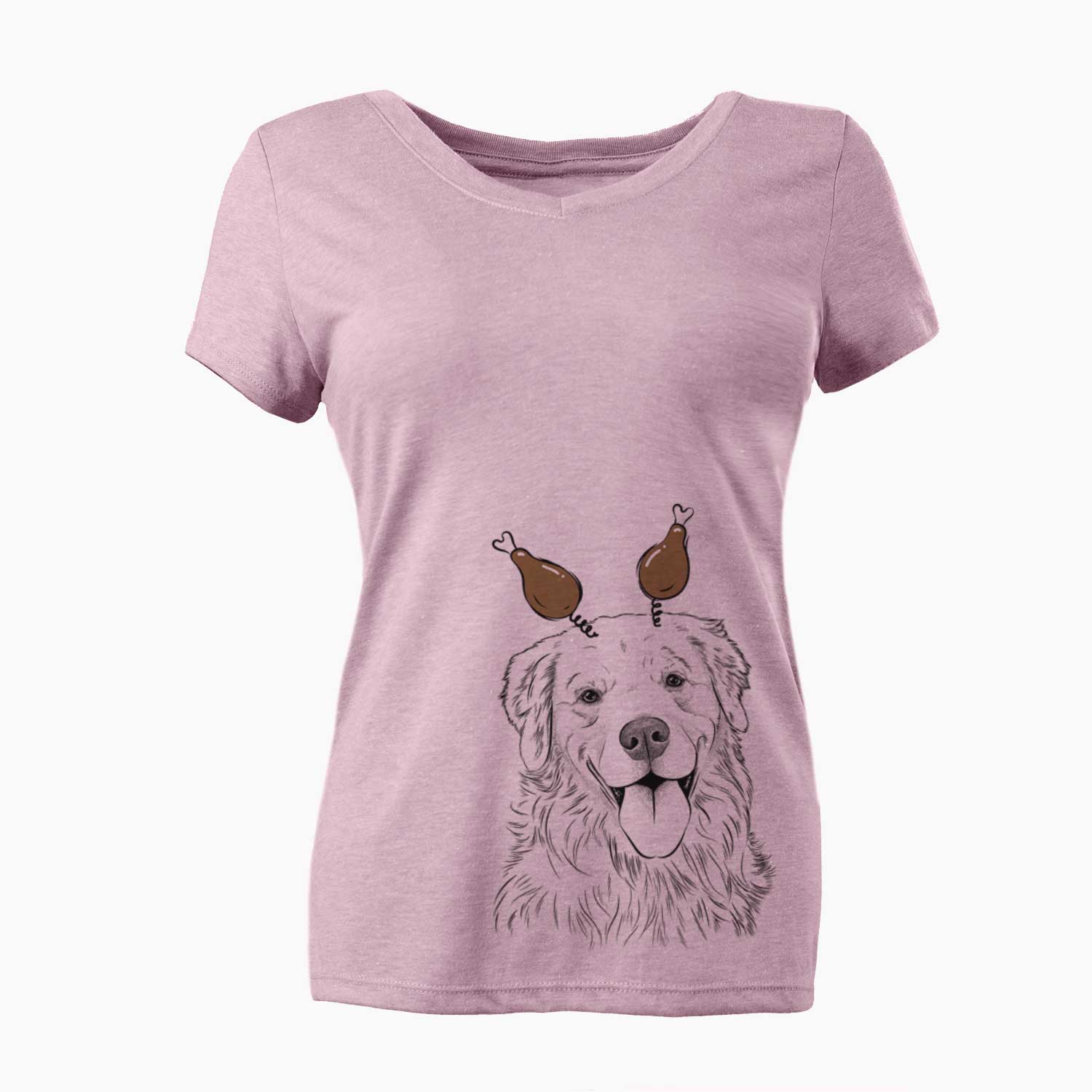 Thanksgiving Ticket the Golden Retriever - Women's V-neck Shirt