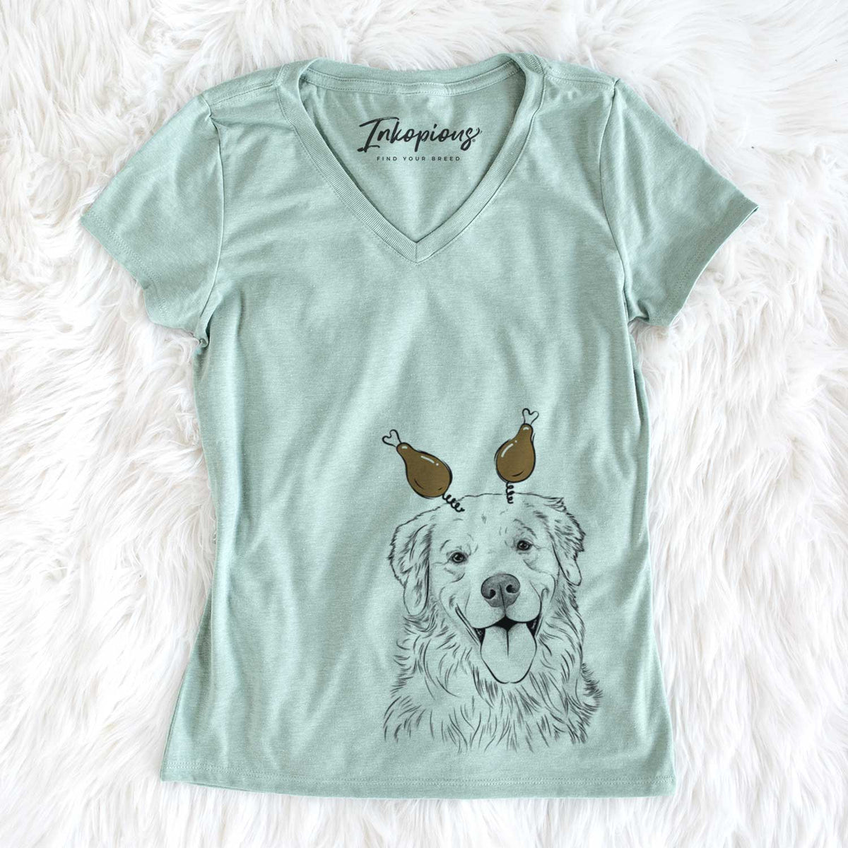 Thanksgiving Ticket the Golden Retriever - Women&#39;s V-neck Shirt