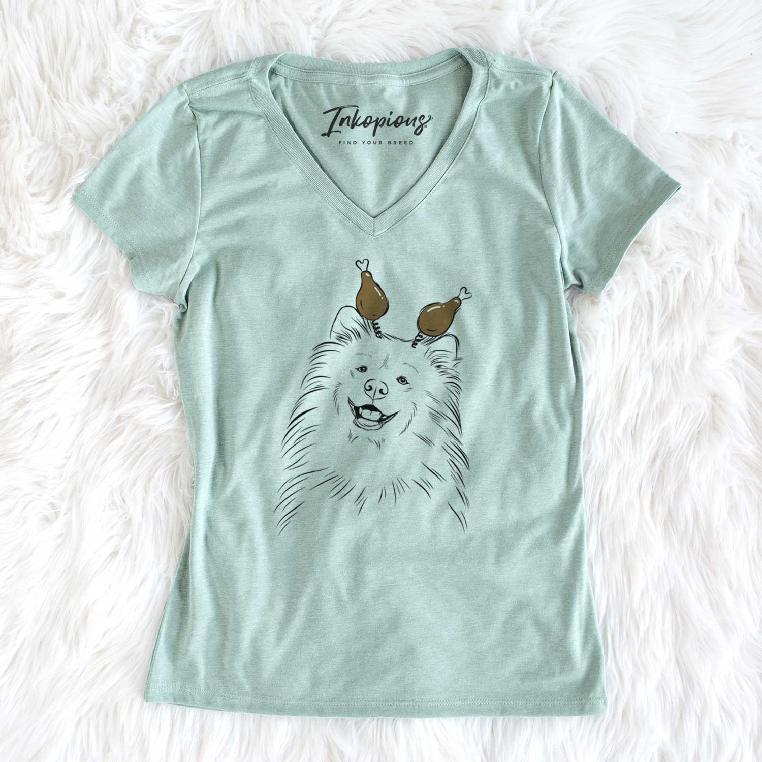 Thanksgiving Tillie the Samoyed - Women's V-neck Shirt