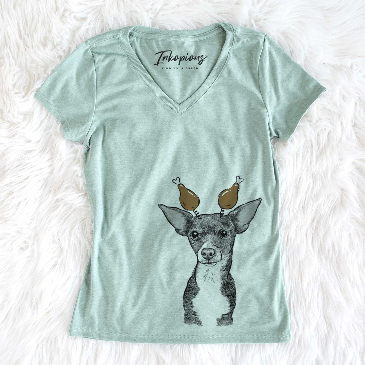 Thanksgiving Tiny Archie the Mixed Breed - Women's V-neck Shirt