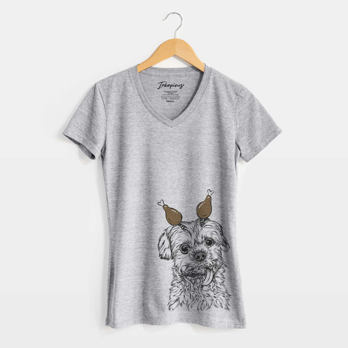 Thanksgiving Tiny Titan the Shih Tzu - Women's V-neck Shirt