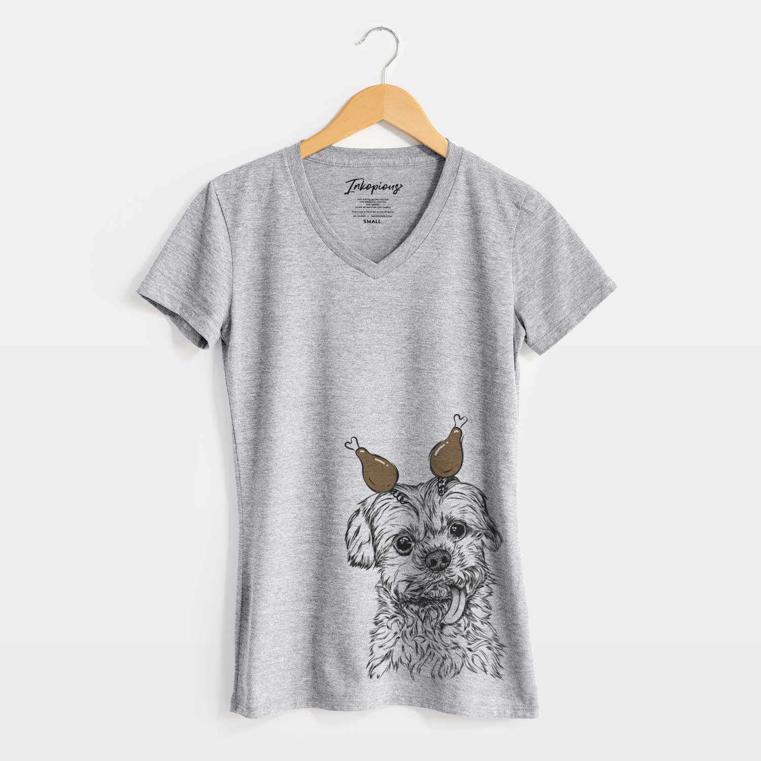 Thanksgiving Tiny Titan the Shih Tzu - Women's V-neck Shirt