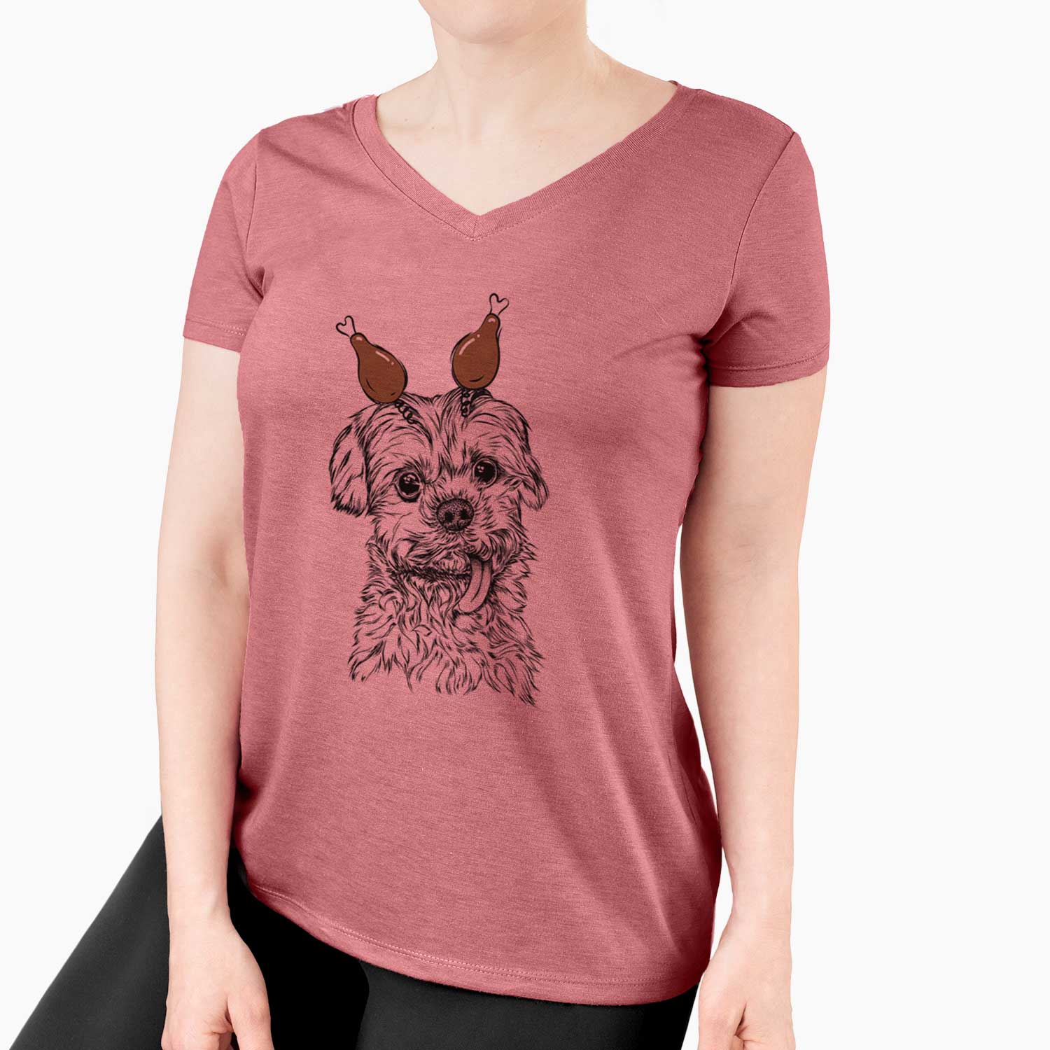 Thanksgiving Tiny Titan the Shih Tzu - Women's V-neck Shirt