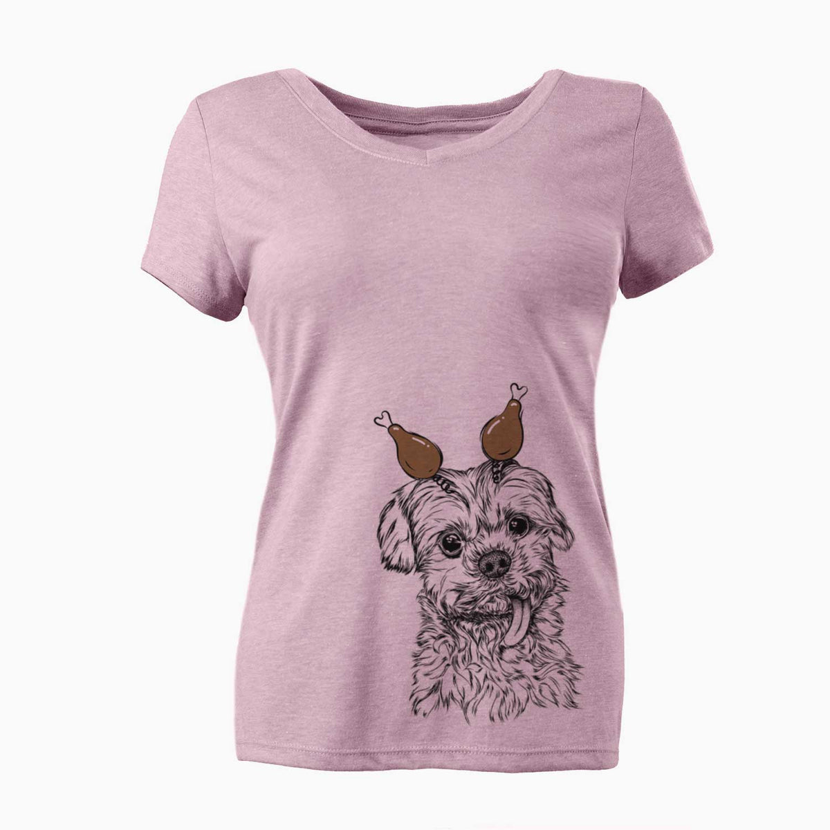 Thanksgiving Tiny Titan the Shih Tzu - Women's V-neck Shirt