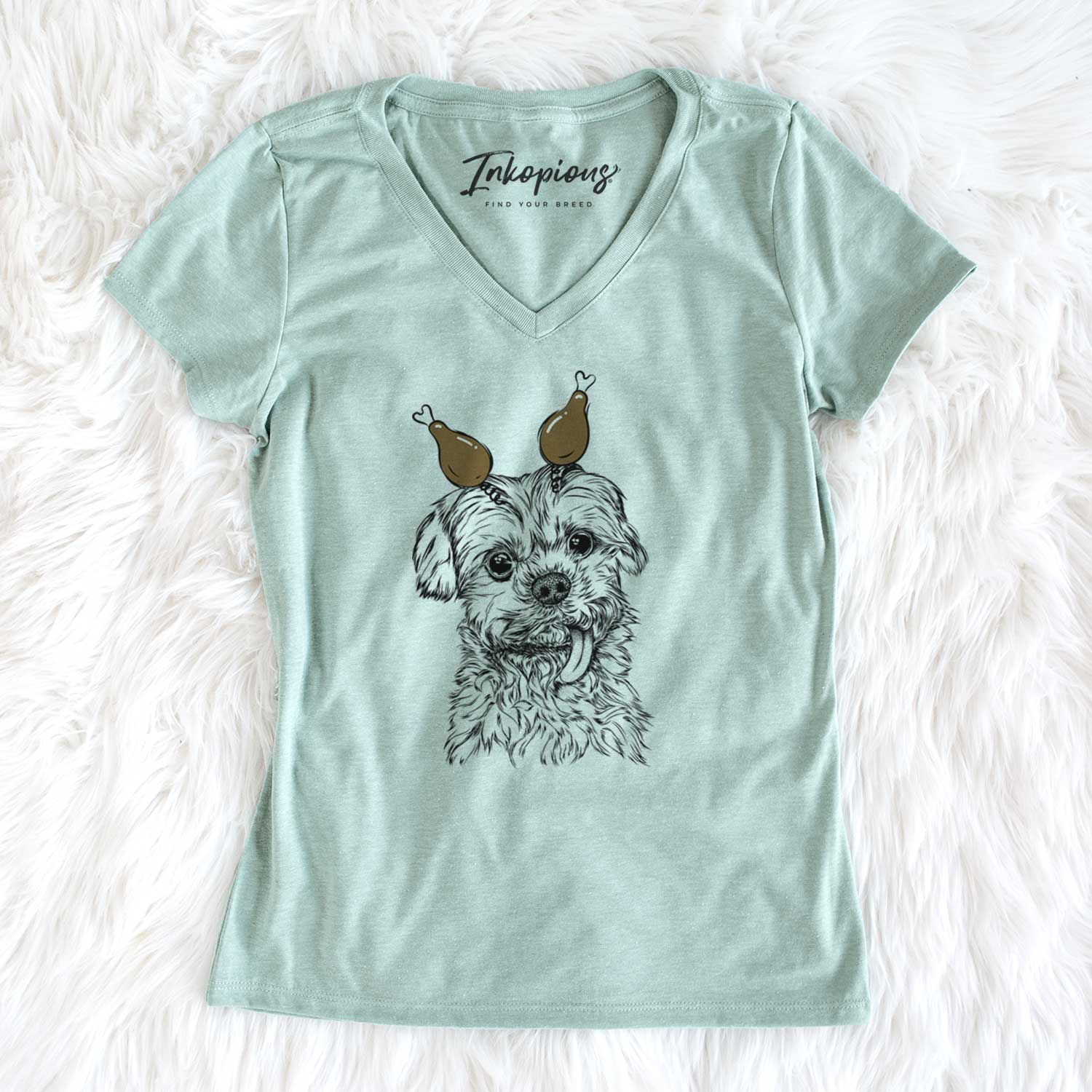 Thanksgiving Tiny Titan the Shih Tzu - Women's V-neck Shirt