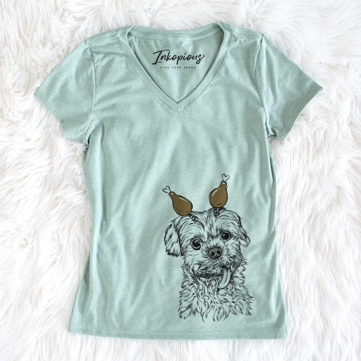 Thanksgiving Tiny Titan the Shih Tzu - Women's V-neck Shirt