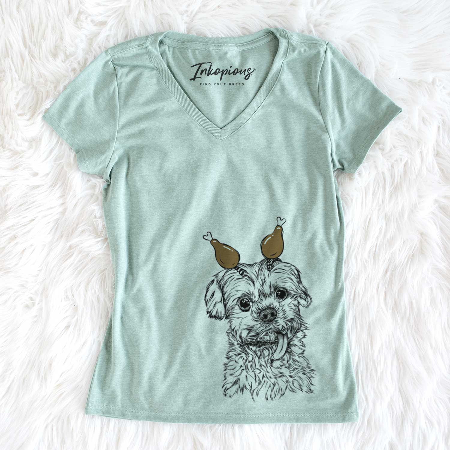 Thanksgiving Tiny Titan the Shih Tzu - Women's V-neck Shirt