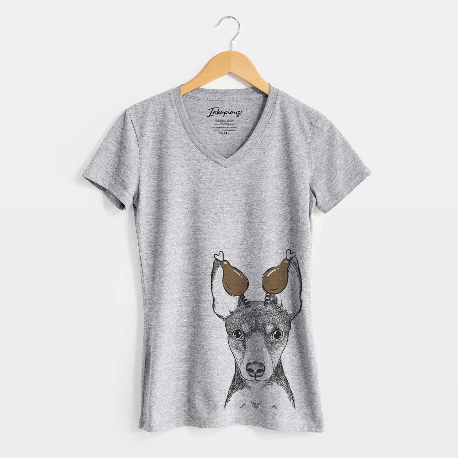 Thanksgiving Tiny the Toy Fox Terrier - Women's V-neck Shirt