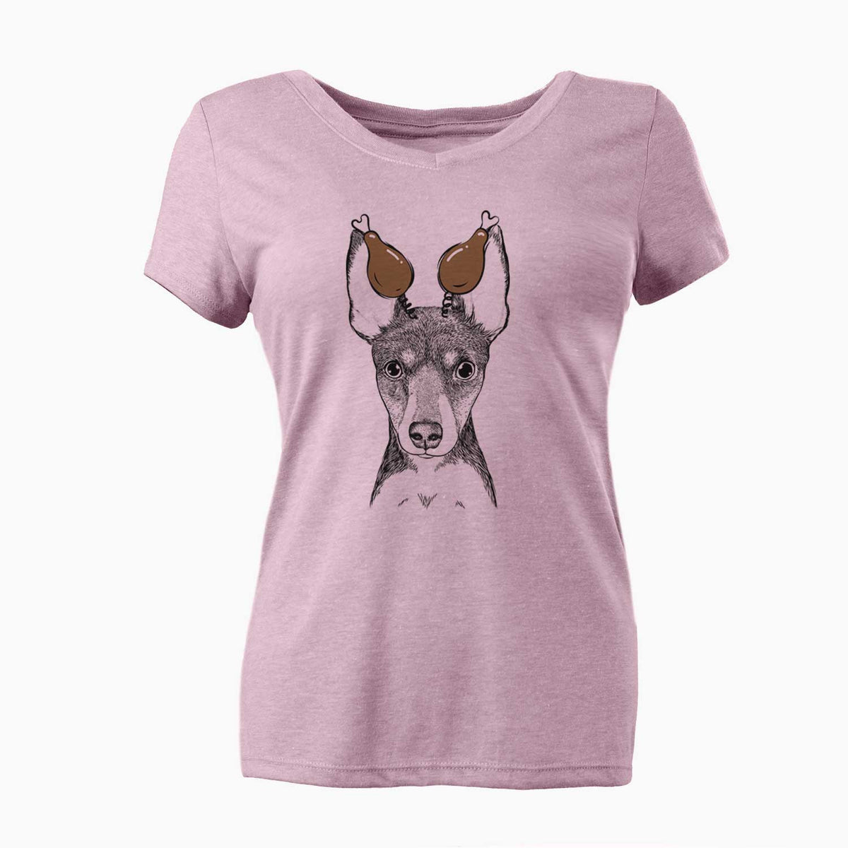 Thanksgiving Tiny the Toy Fox Terrier - Women's V-neck Shirt