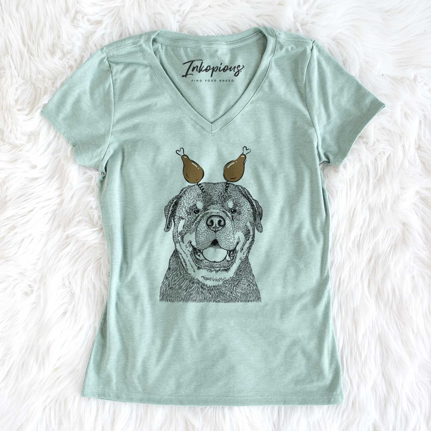 Thanksgiving Titan the Rottweiler - Women's V-neck Shirt