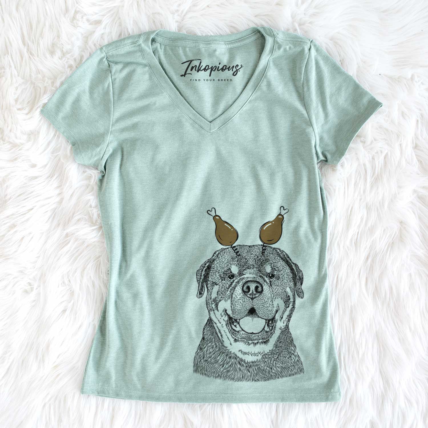 Thanksgiving Titan the Rottweiler - Women's V-neck Shirt