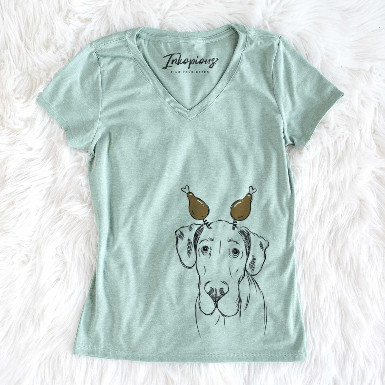 Thanksgiving Titus the Great Dane - Women's V-neck Shirt