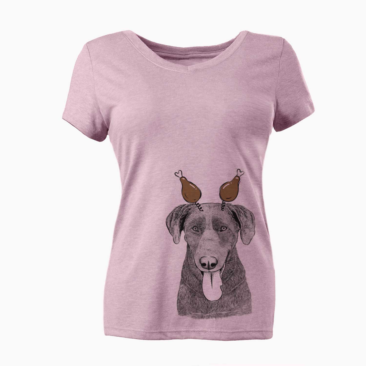 Thanksgiving Tobes the Chocolate Lab - Women's V-neck Shirt