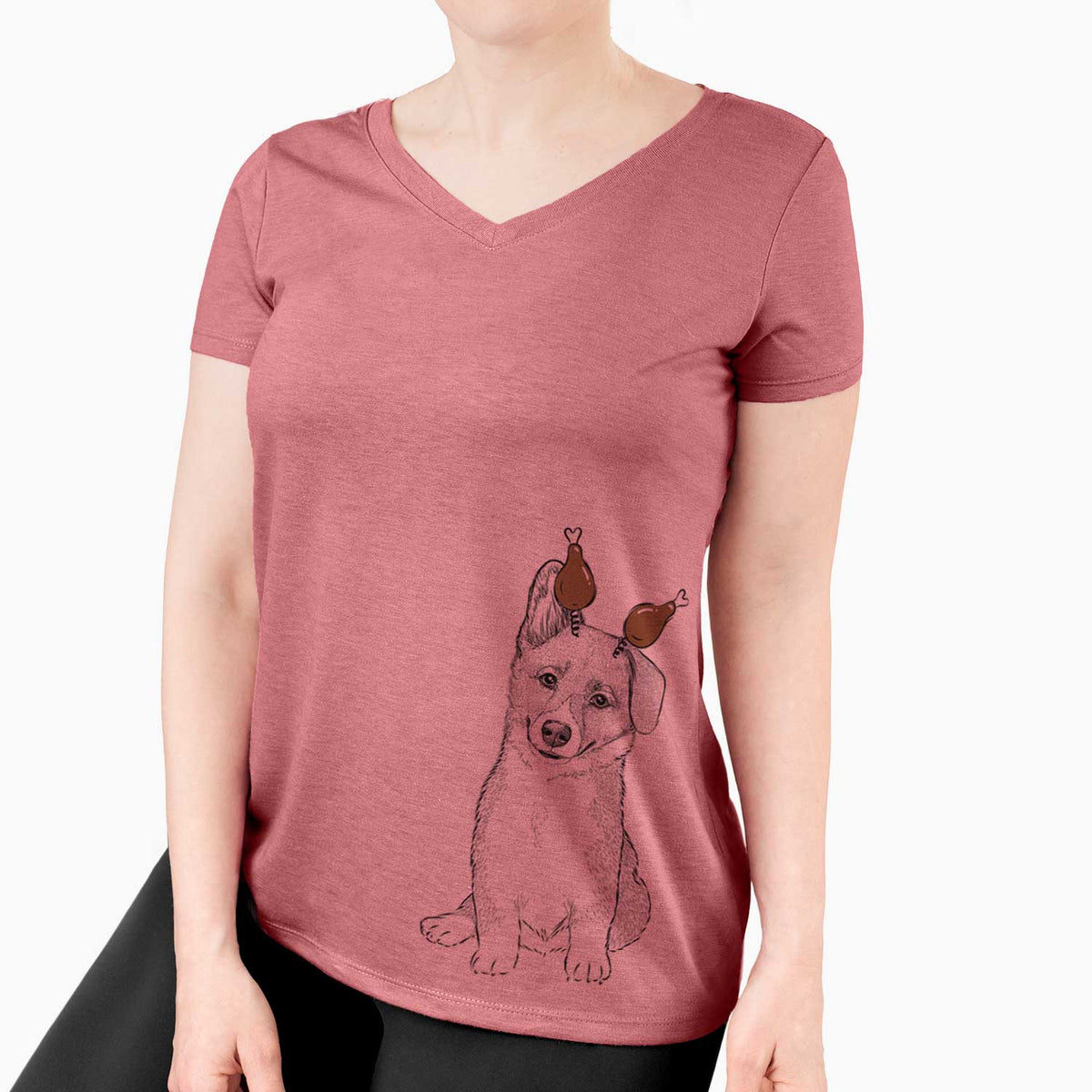 Thanksgiving Toby the Corgi Puppy - Women's V-neck Shirt