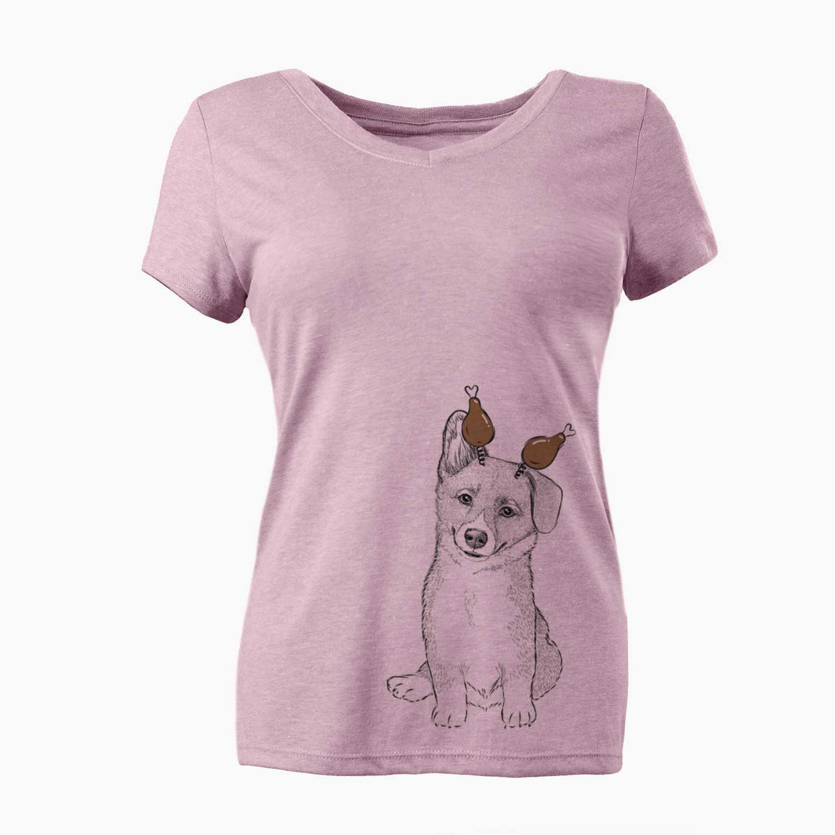 Thanksgiving Toby the Corgi Puppy - Women's V-neck Shirt