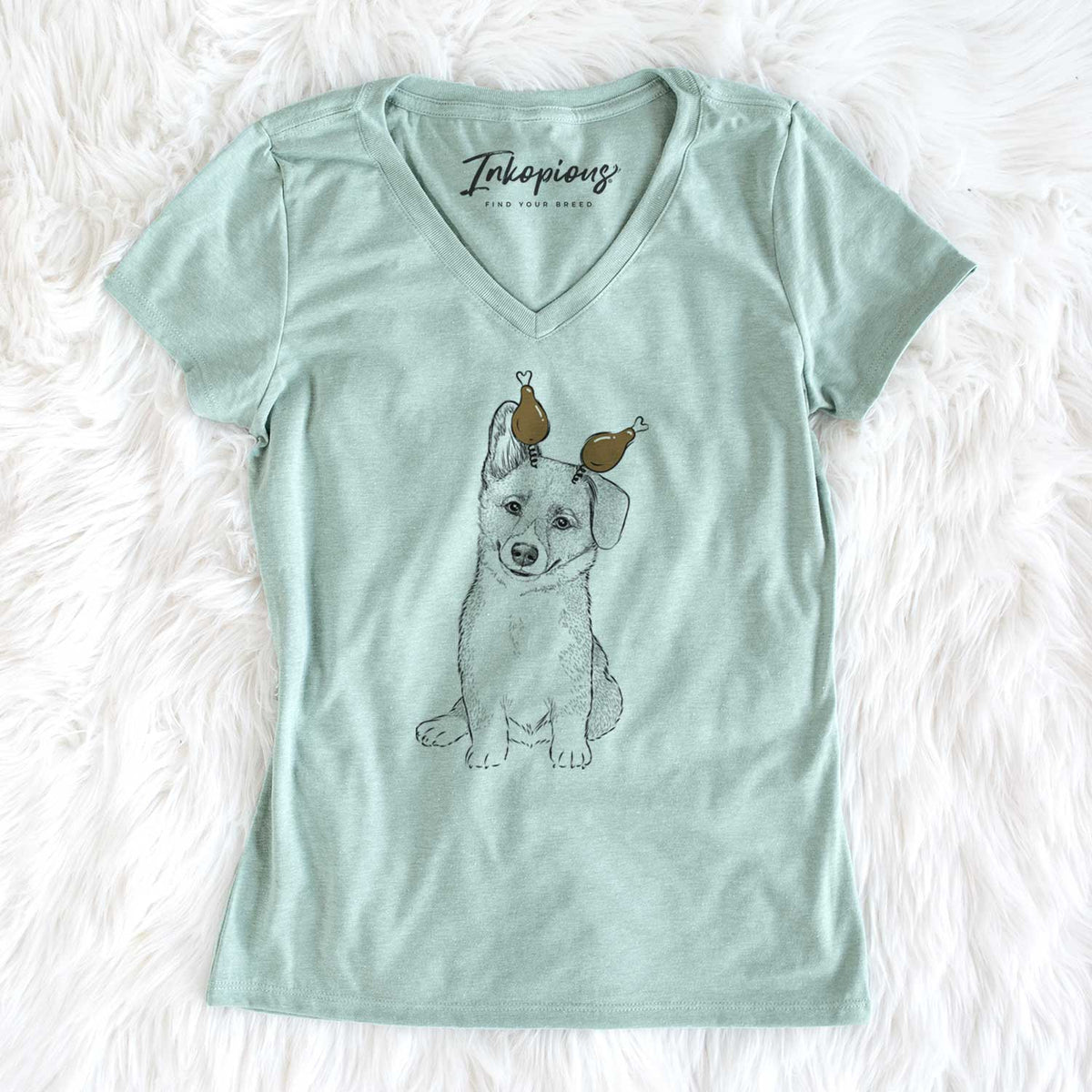 Thanksgiving Toby the Corgi Puppy - Women's V-neck Shirt
