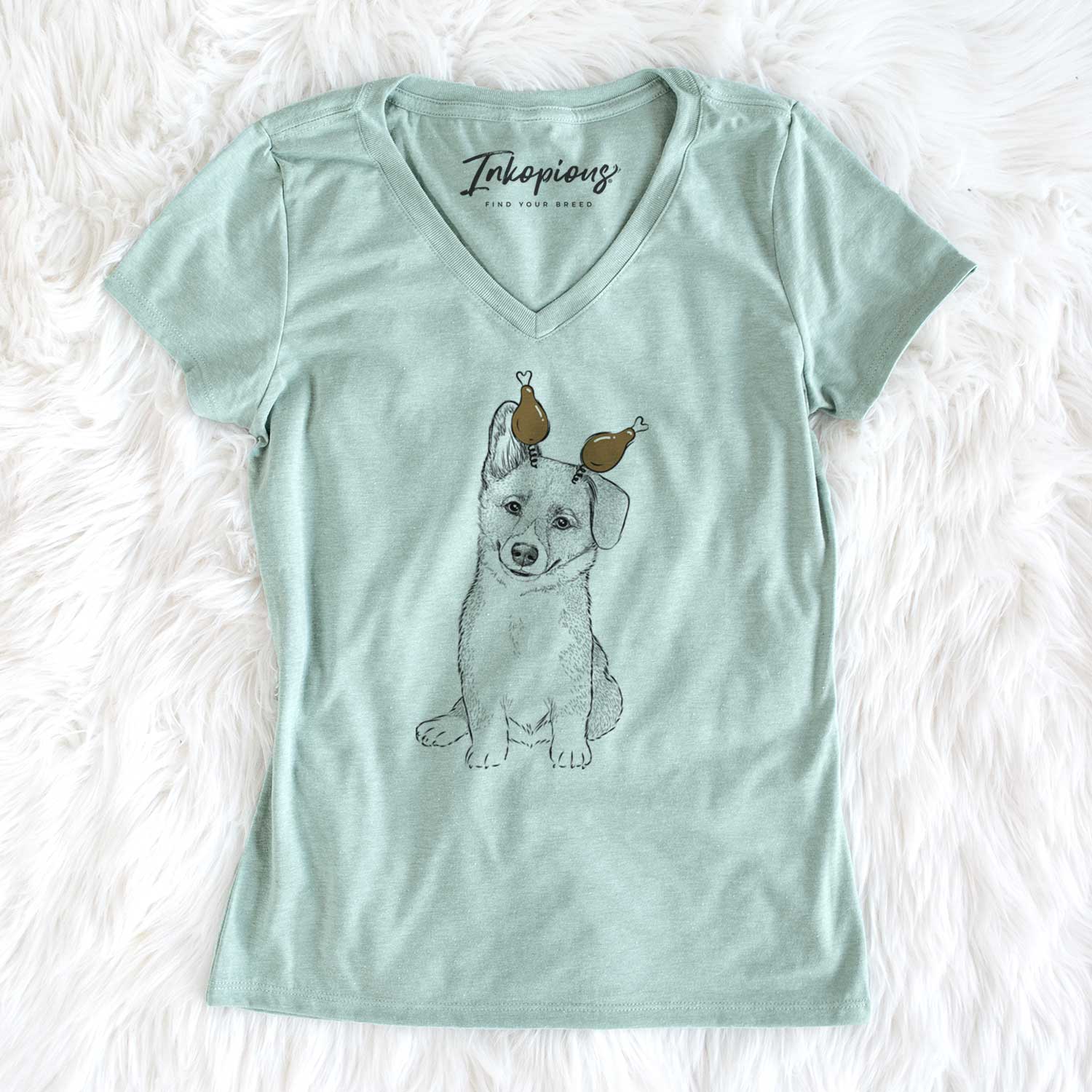 Thanksgiving Toby the Corgi Puppy - Women's V-neck Shirt