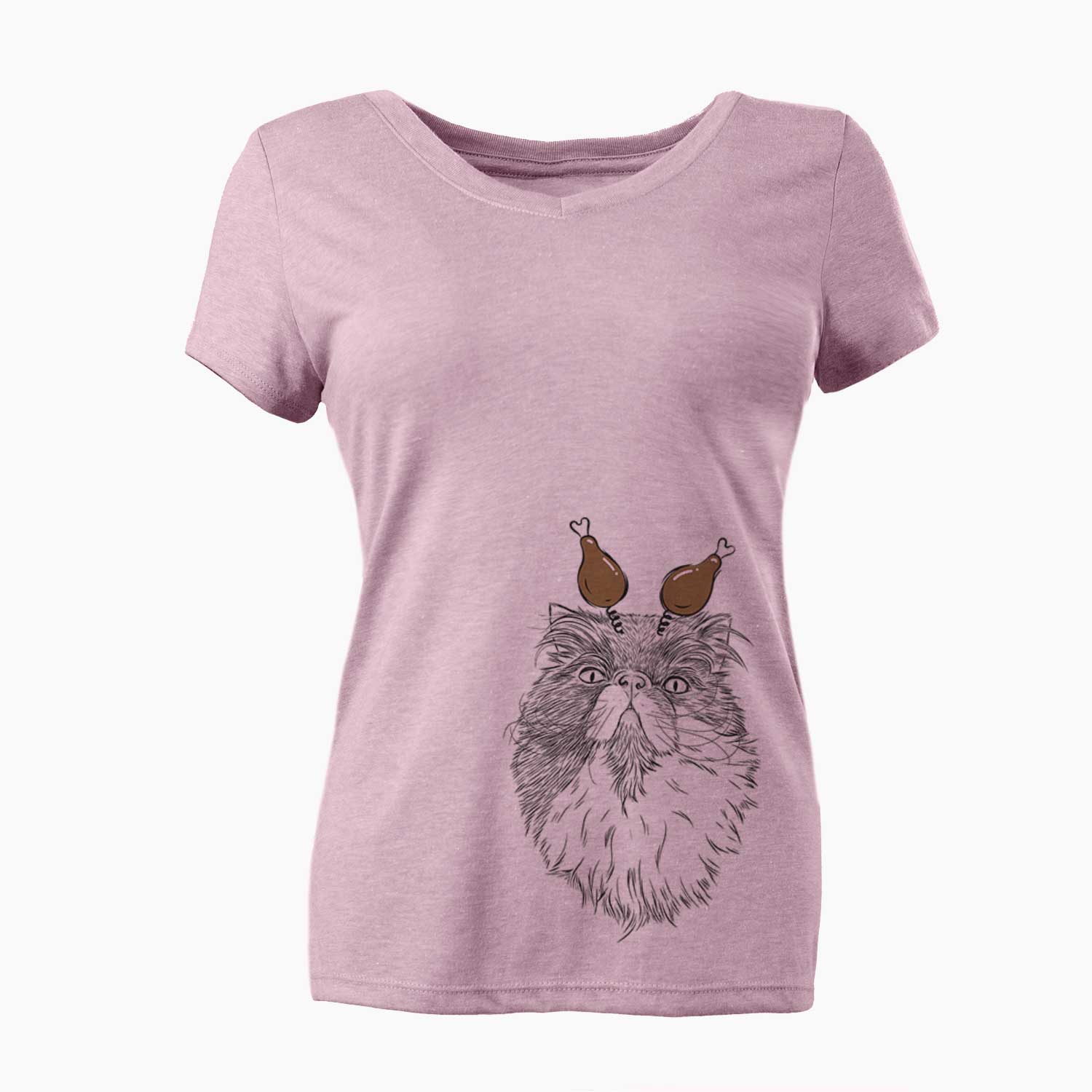 Thanksgiving Tookie the Perisan Cat - Women's V-neck Shirt