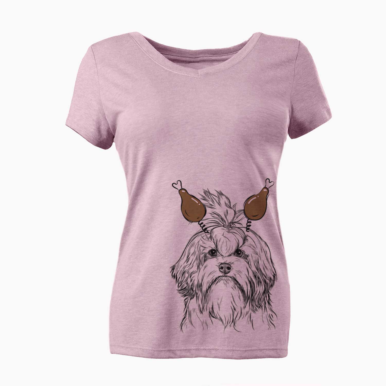 Thanksgiving Tootsie the Lowchen - Women's V-neck Shirt