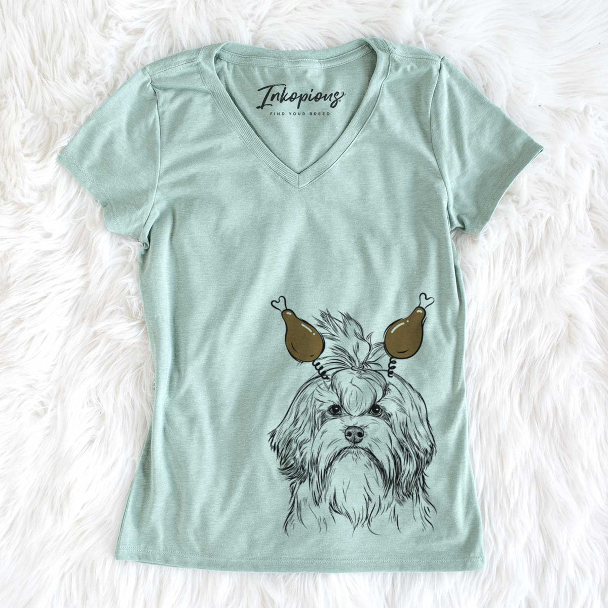 Thanksgiving Tootsie the Lowchen - Women&#39;s V-neck Shirt