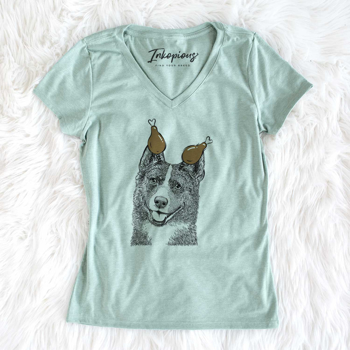 Thanksgiving Tosca the Karelian Bear Dog - Women's V-neck Shirt