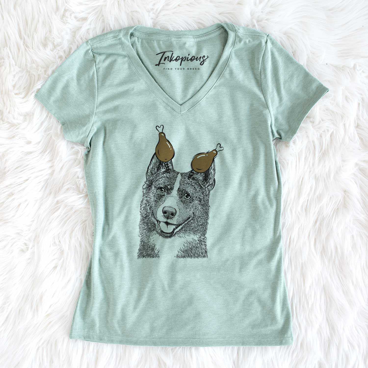 Thanksgiving Tosca the Karelian Bear Dog - Women's V-neck Shirt