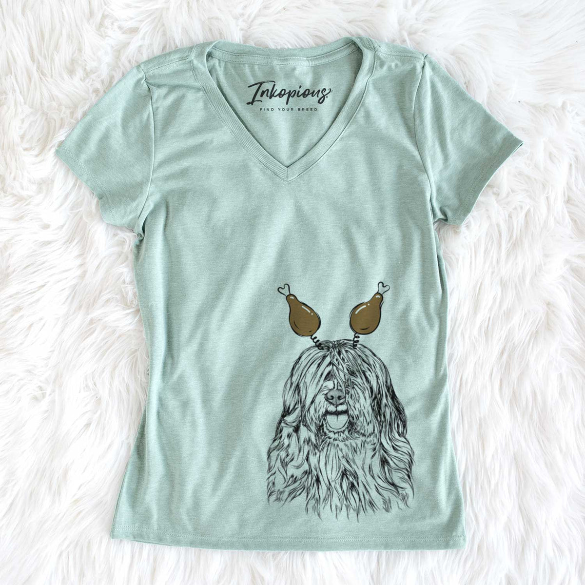 Thanksgiving Trinket the Tibetan Terrier - Women&#39;s V-neck Shirt