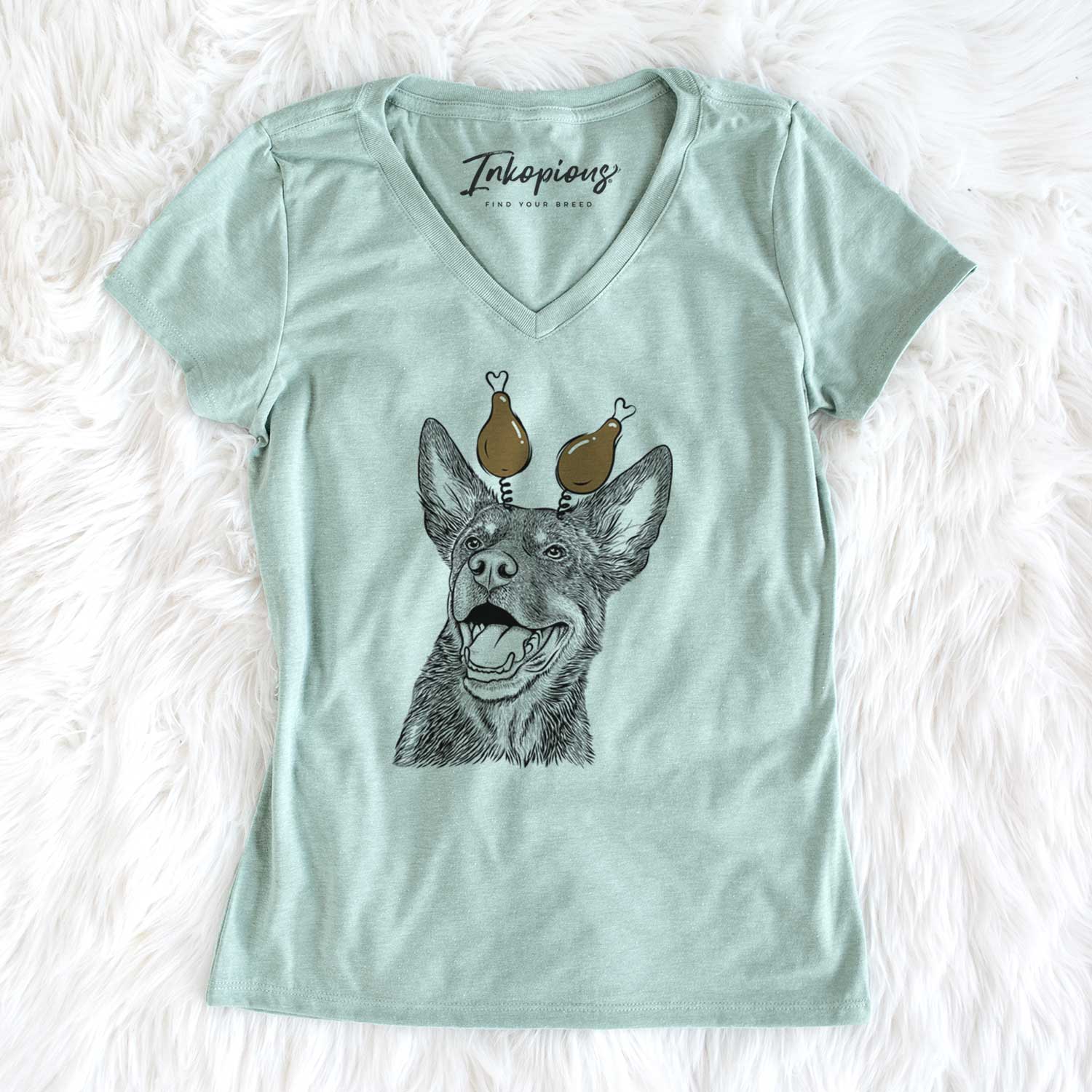 Thanksgiving Tucker the Australian Kelpie - Women's V-neck Shirt