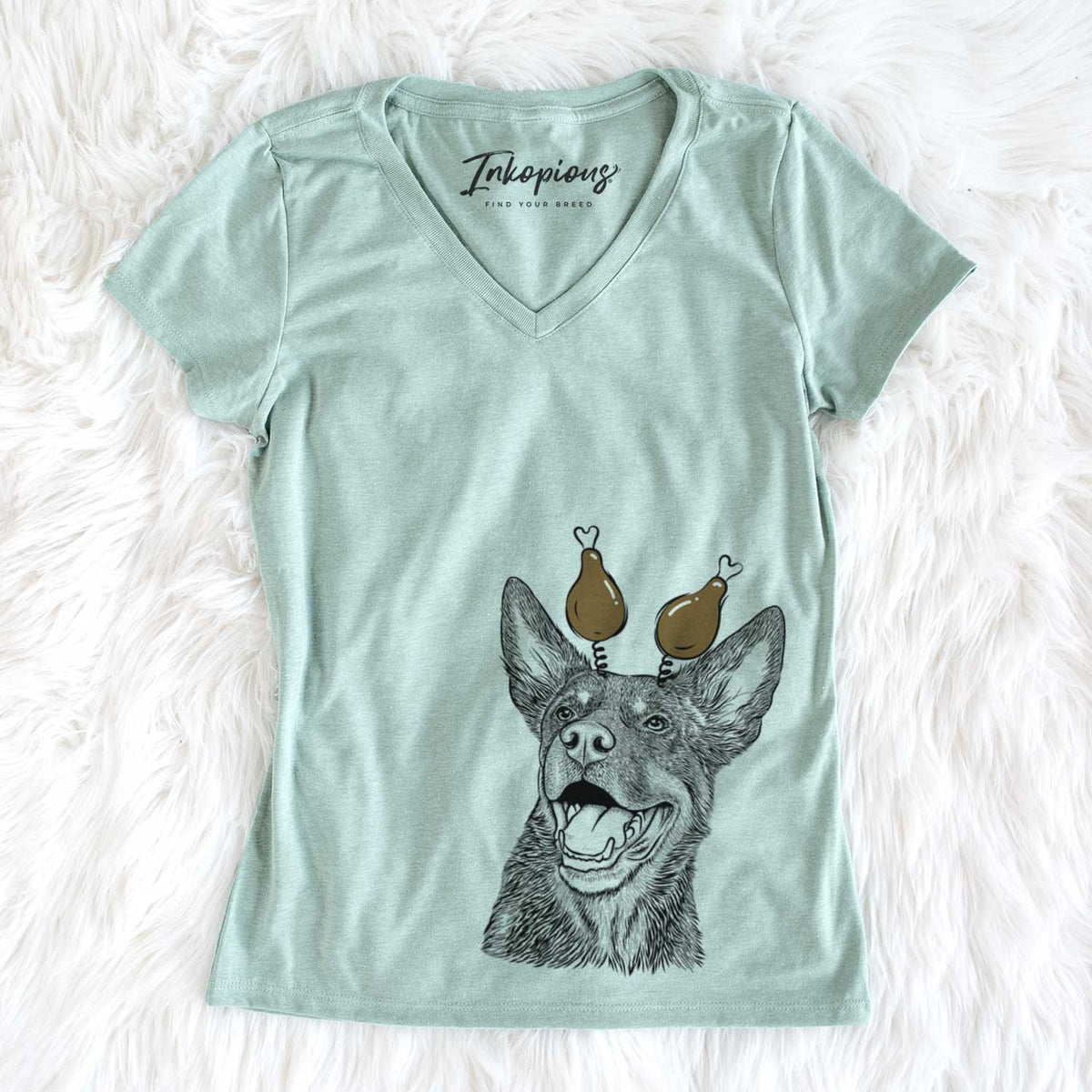 Thanksgiving Tucker the Australian Kelpie - Women&#39;s V-neck Shirt