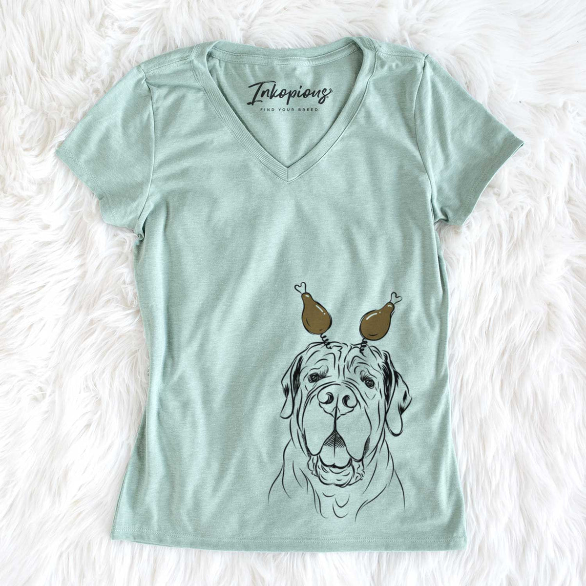 Thanksgiving Tufton the English Mastiff - Women&#39;s V-neck Shirt