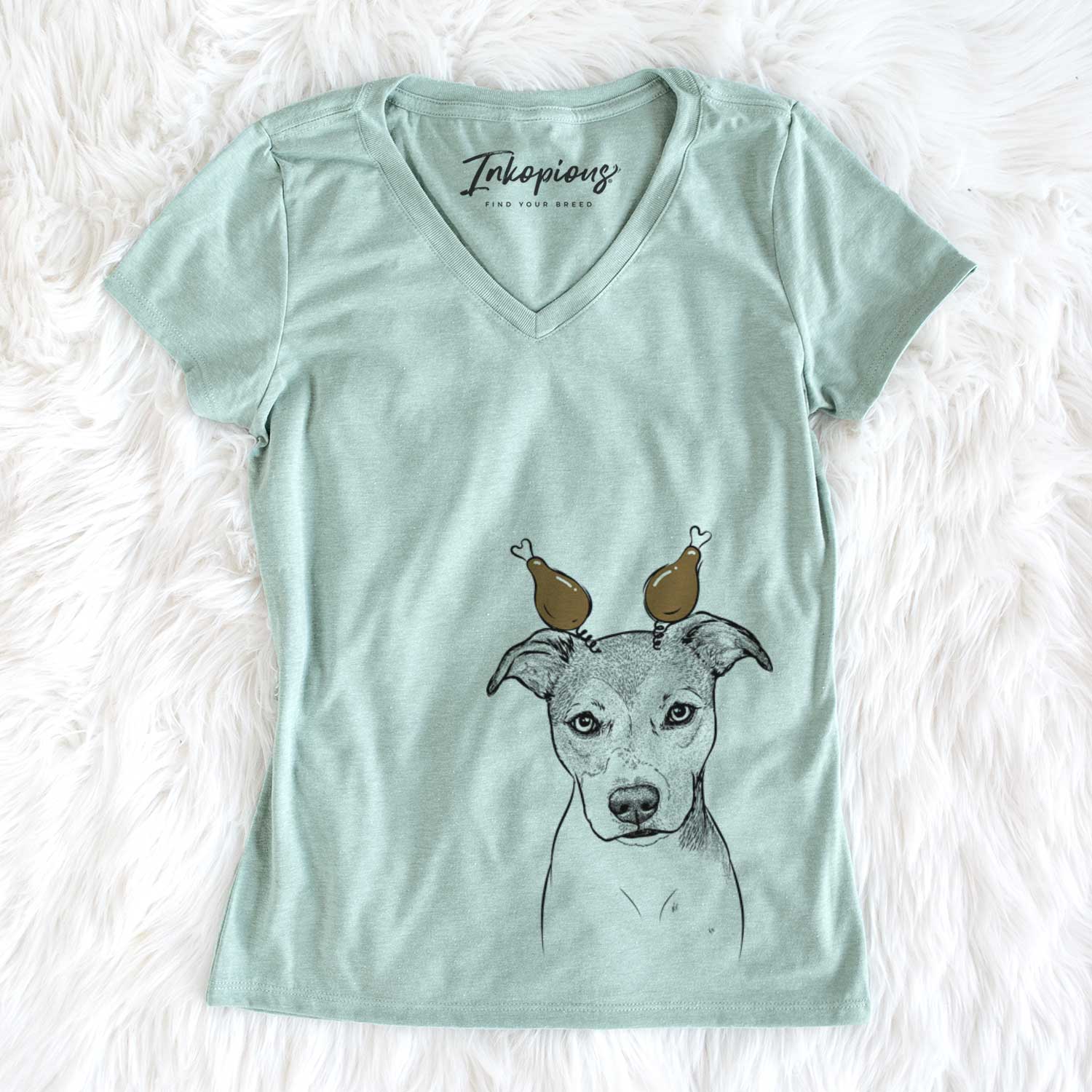 Thanksgiving Tula the American Staffordshire Terrier Heeler Mix - Women's V-neck Shirt