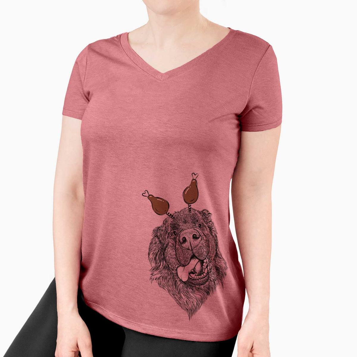 Thanksgiving Tuna the Newfoundland - Women's V-neck Shirt