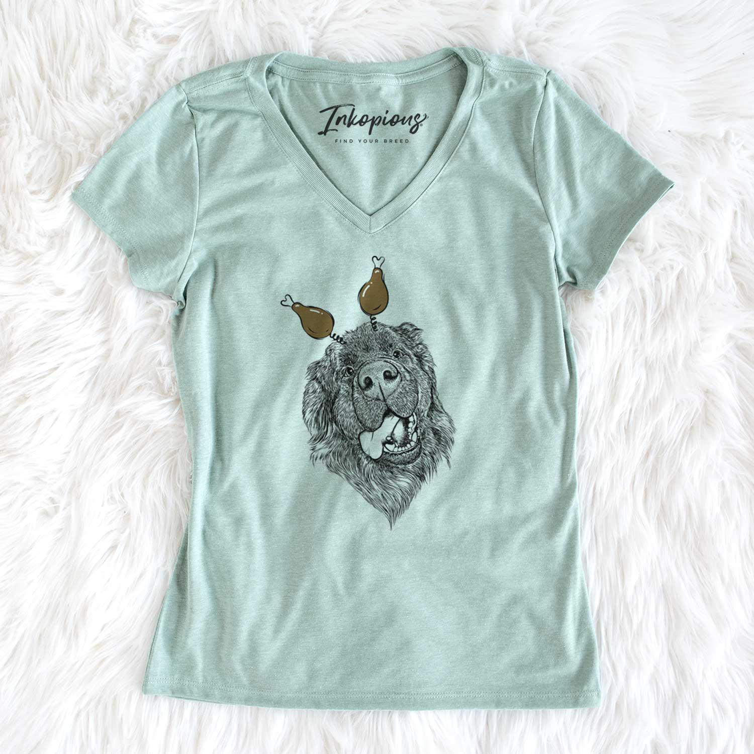 Thanksgiving Tuna the Newfoundland - Women's V-neck Shirt