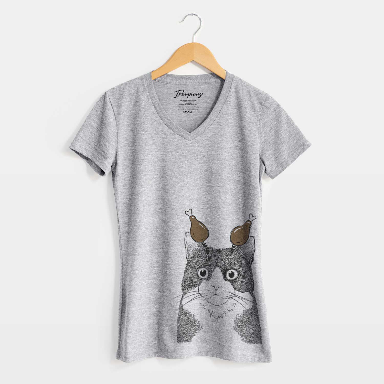 Thanksgiving Tux the Tuxedo Cat - Women's V-neck Shirt